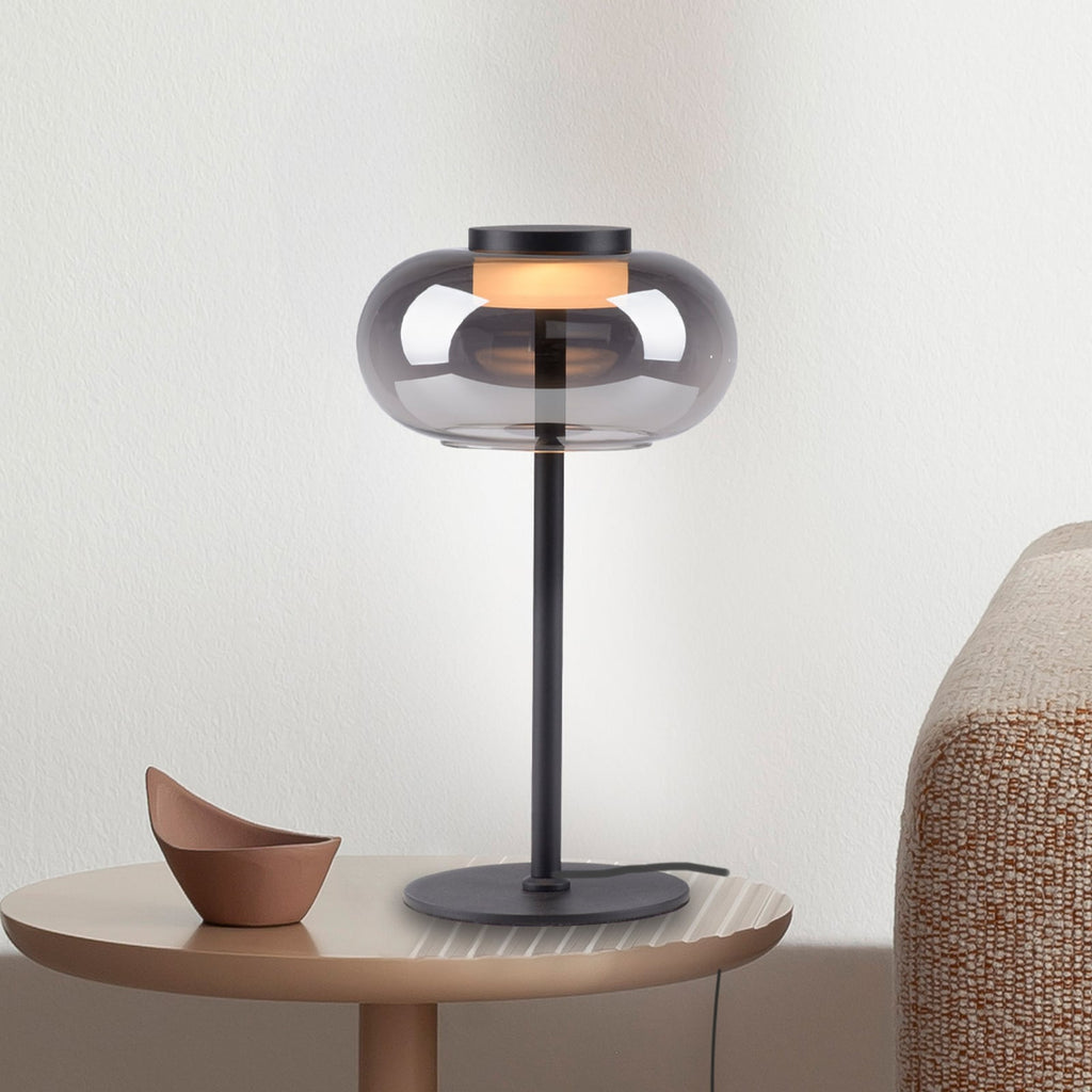 LED bordlampe Sia røykglass svart forfra