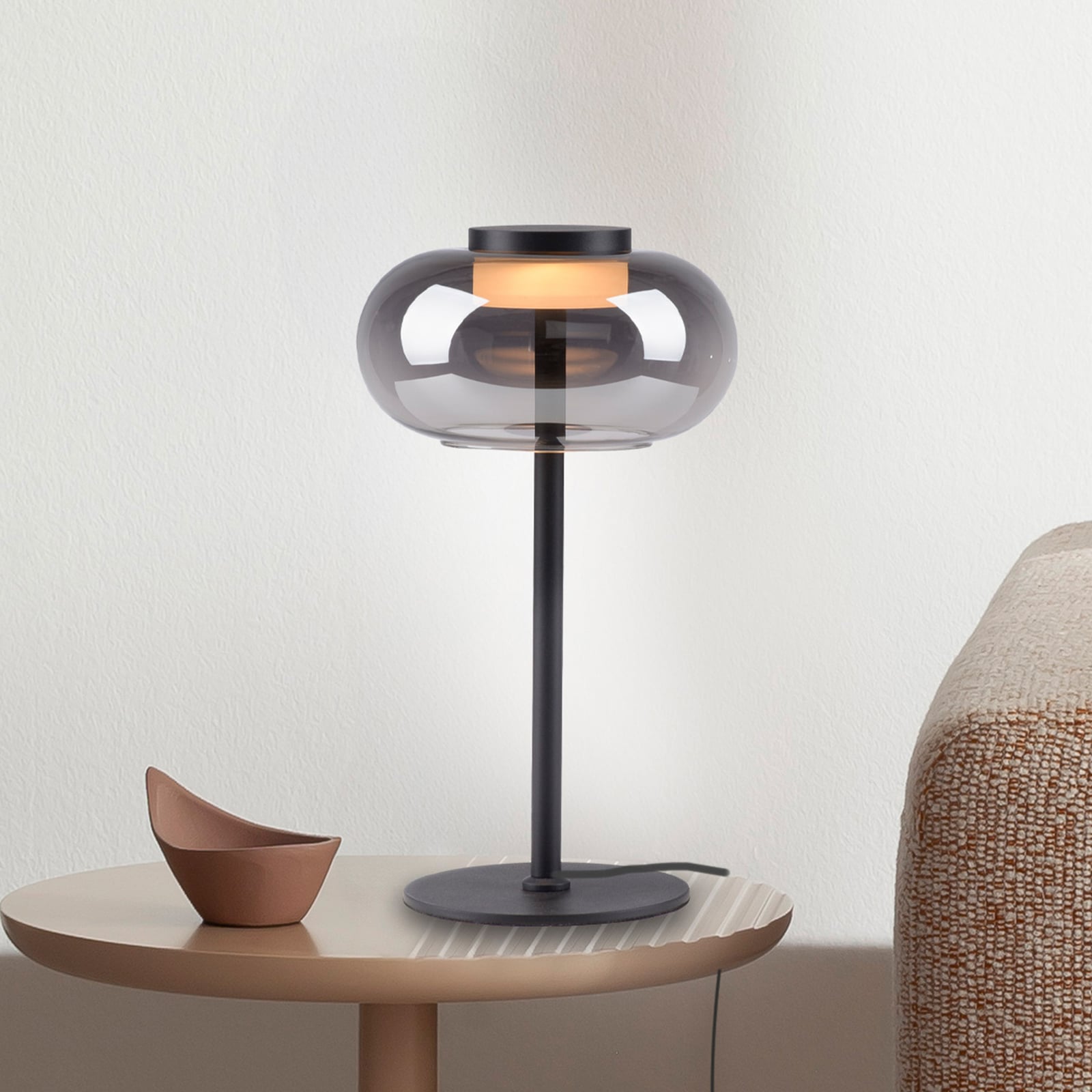 LED bordlampe Sia røykglass svart forfra