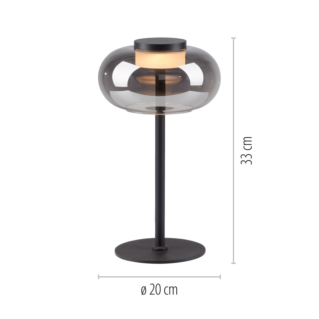 Detalj av røykglass på LED bordlampe Sia svart