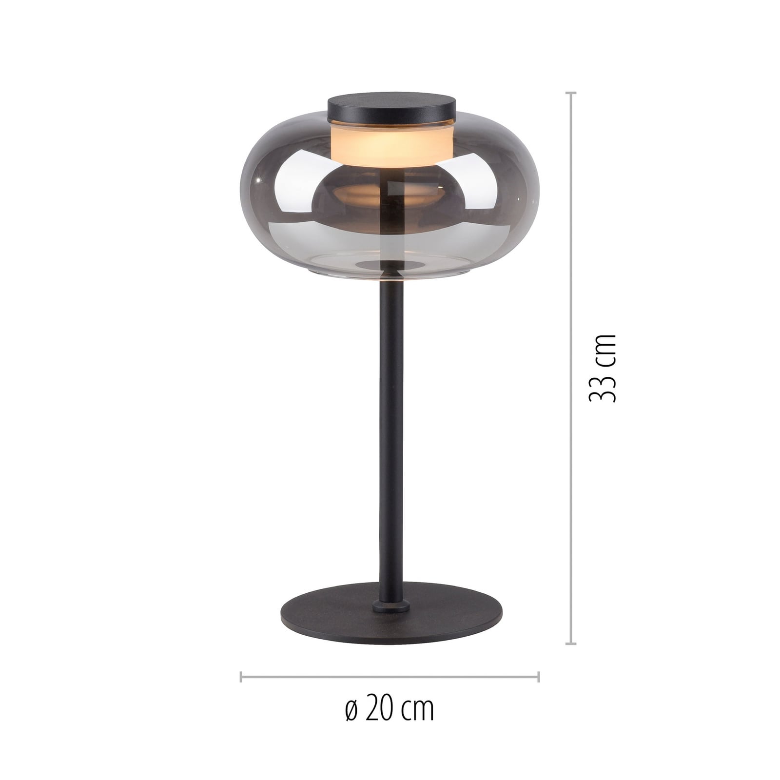 Detalj av røykglass på LED bordlampe Sia svart