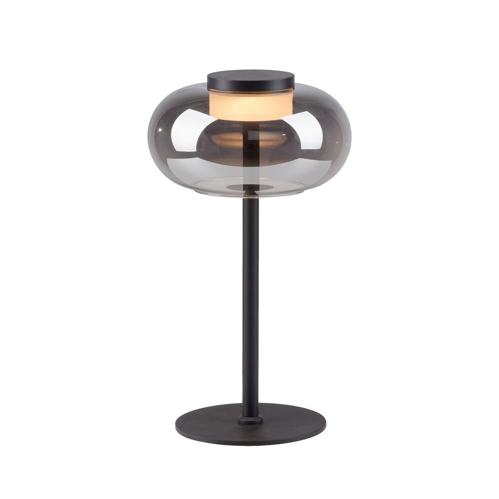 Montert LED bordlampe Sia røykglass svart i interiør