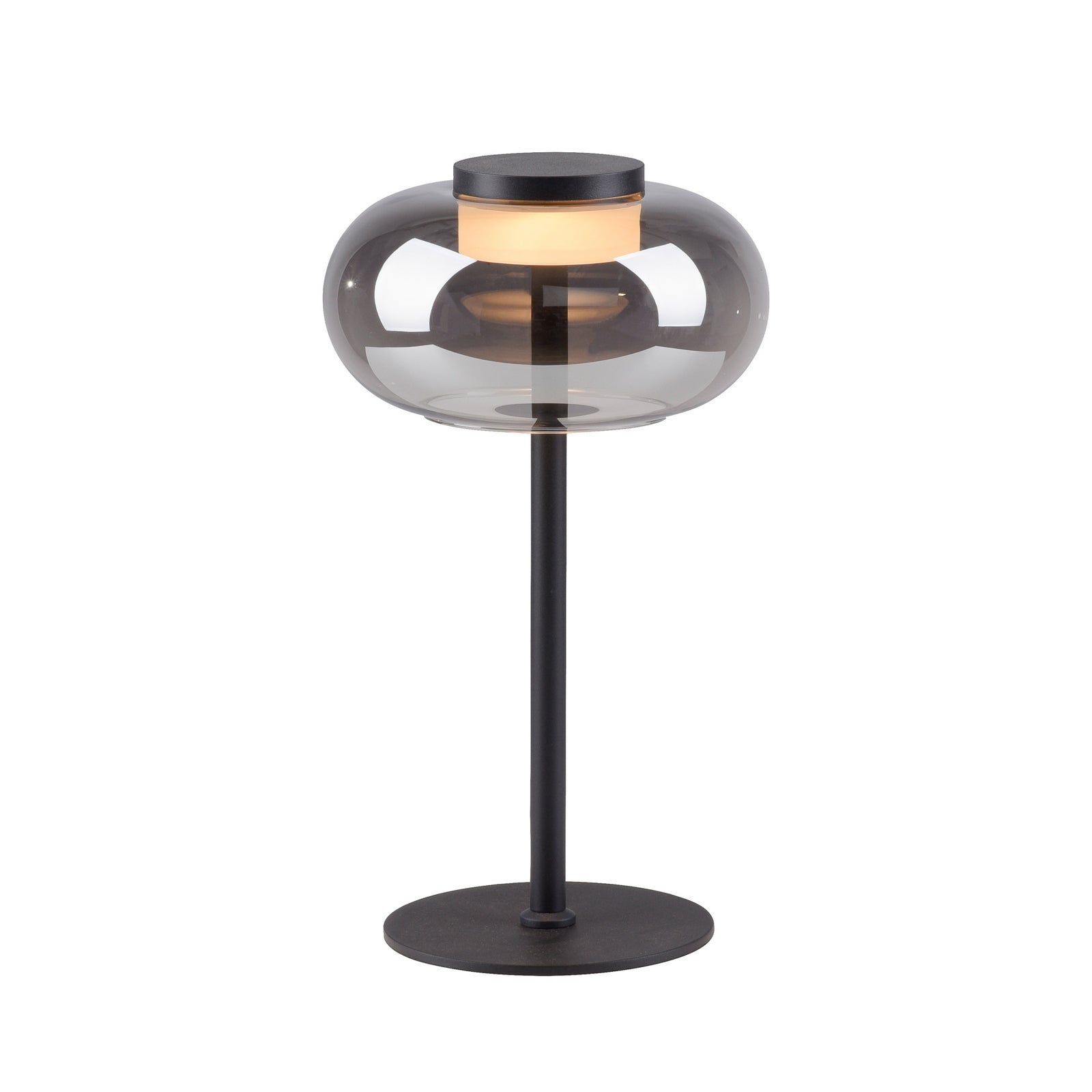 Montert LED bordlampe Sia røykglass svart i interiør