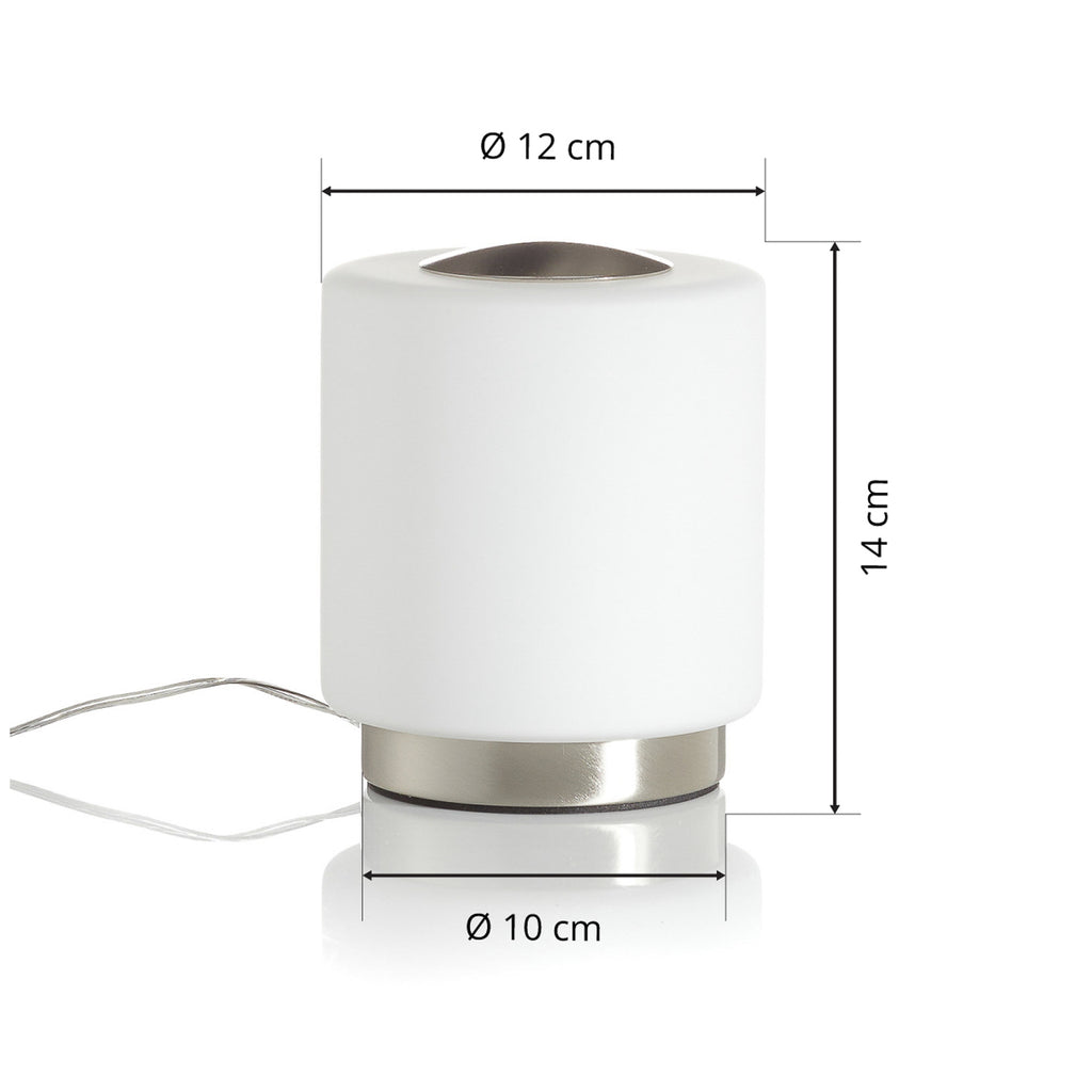 LED bordlampe Simi dimbar berøringsdimmer nikkel glasskjerm detalj