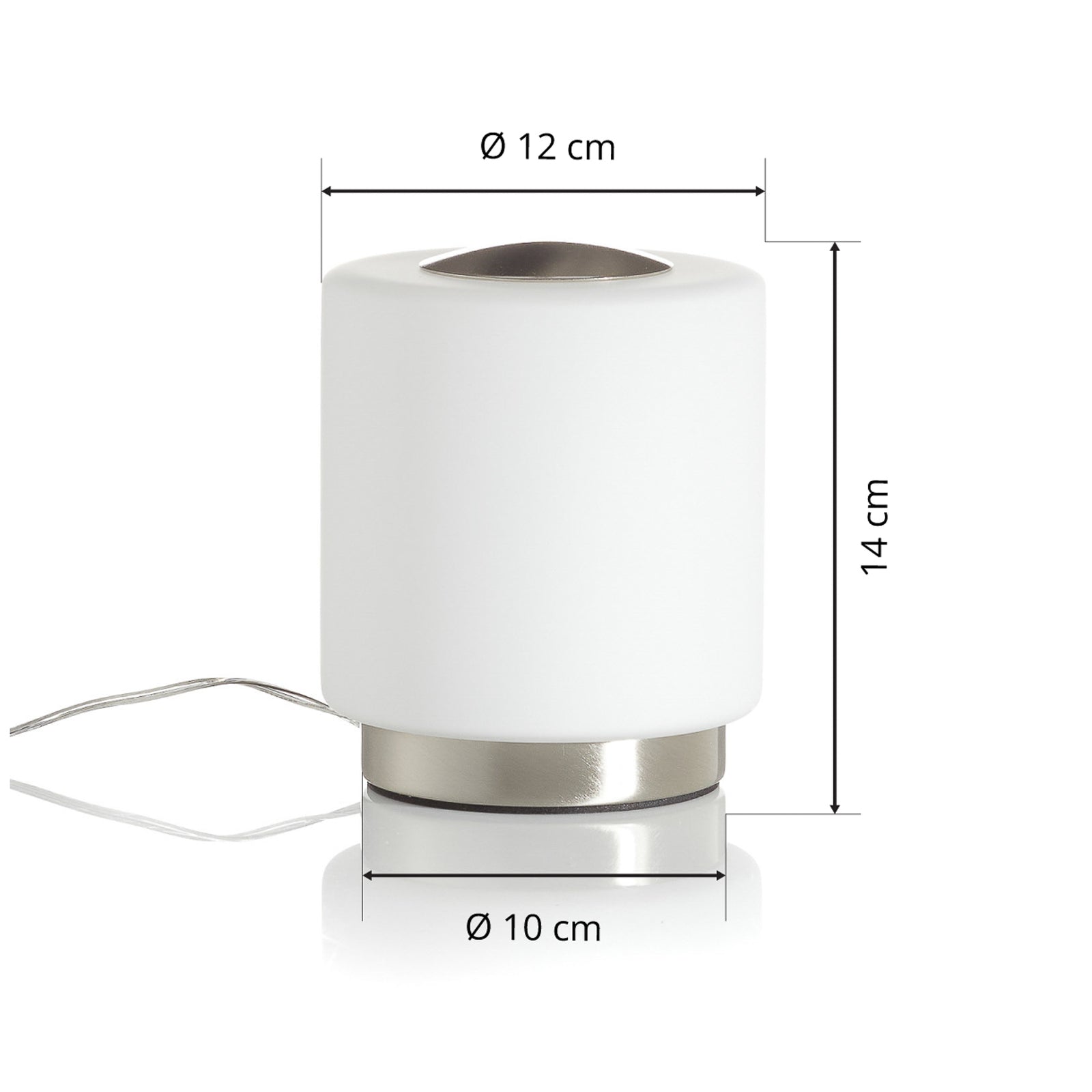 LED bordlampe Simi dimbar berøringsdimmer nikkel glasskjerm detalj