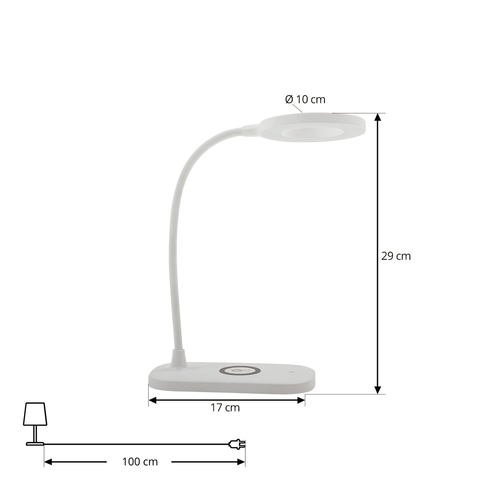 LED bordlampe Siona hvit CCT dimbar med ladestation nærbilde av lyskilde