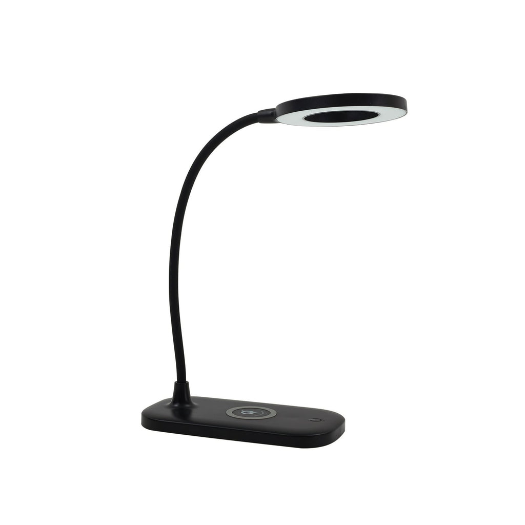 LED bordlampe Siona svart CCT dimbar med ladestasjon montert på skrivebord