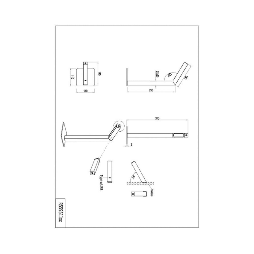 LED bordlampe Skip dimbar MDF svart 37,5 cm montert på bord