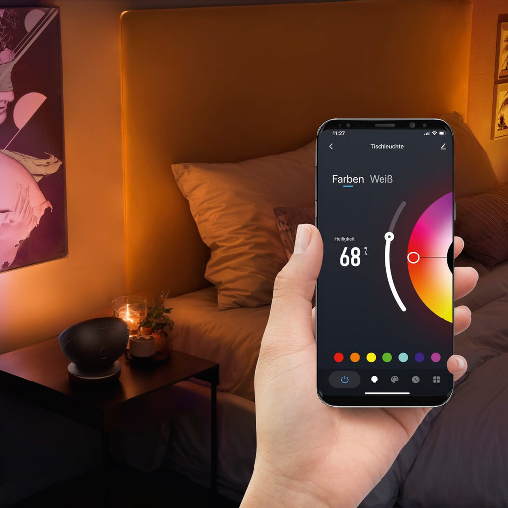 LED bordlampe smart WiFi RGBW dimbar svart Ø17,5 cm sideprofil