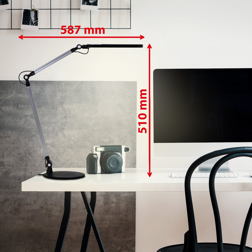 LED bordlampe Swan CCT dimbar svart plast detalj av lampehode
