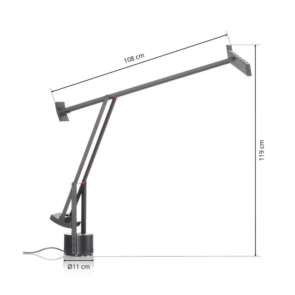 LED bordlampe Tizio dimbar svart aluminium 3000K med LED-lyskilde