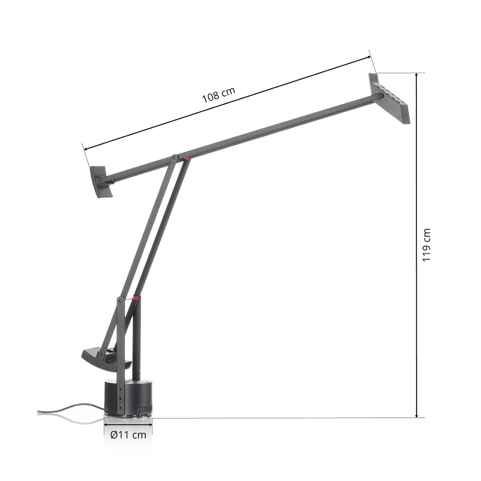 LED bordlampe Tizio dimbar svart aluminium 3000K med LED-lyskilde