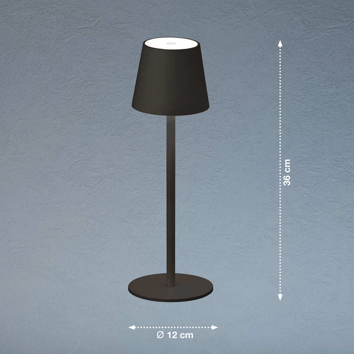 LED bordlampe Tropea med batteri dimbar svart nærbilde av dimmer