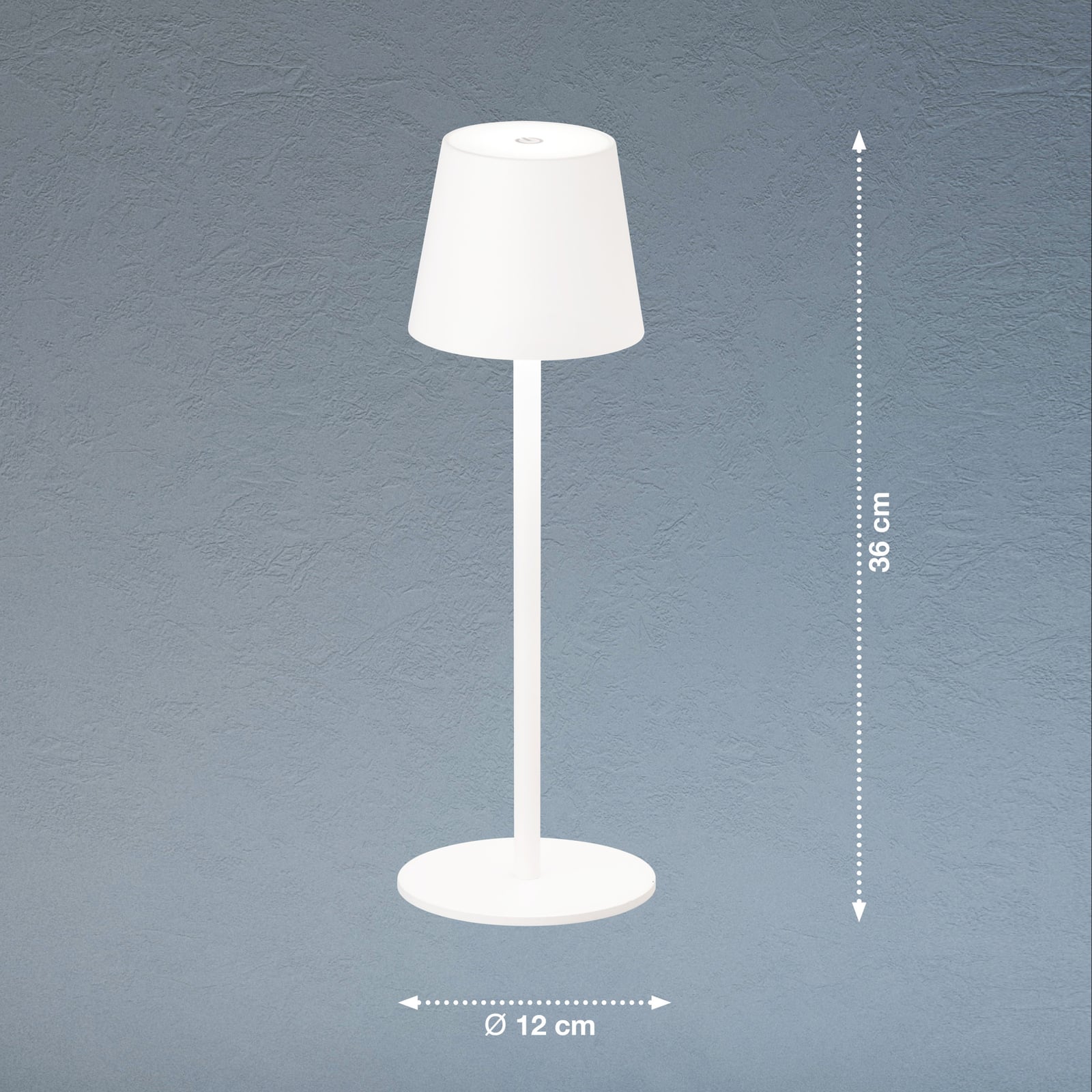 LED bordlampe Tropea oppladbar dimbar sand 38 cm detalj av dimmer