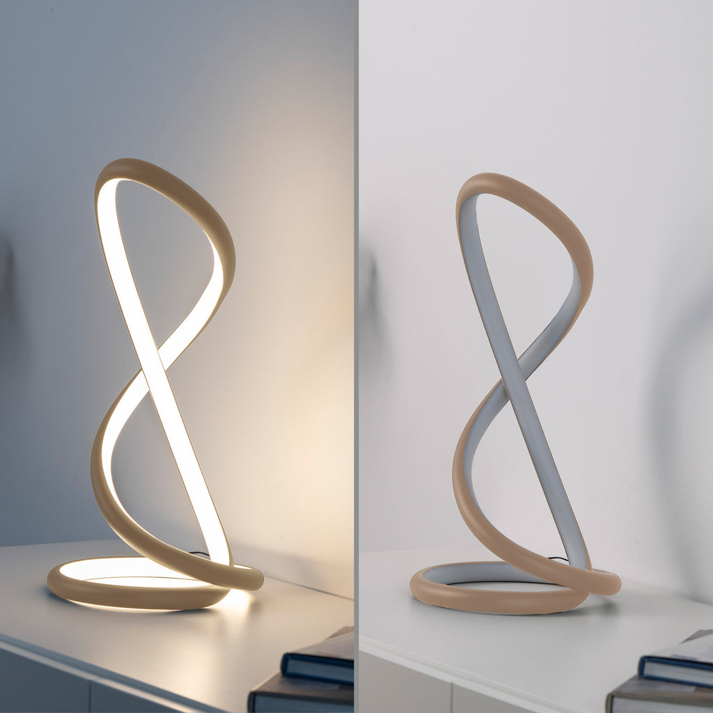 LED bordlampe Twist dimbar aluminium sandfarget h42 cm detalj av kabel og bryter