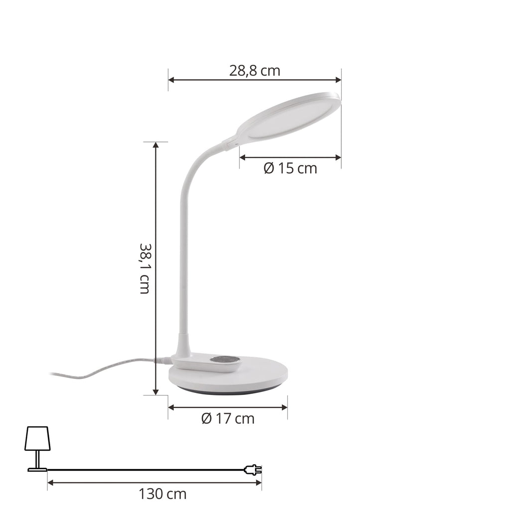 Nærbilde av touchbryter på LED bordlampe Valtaria dimbar hvit CCT 7,2W