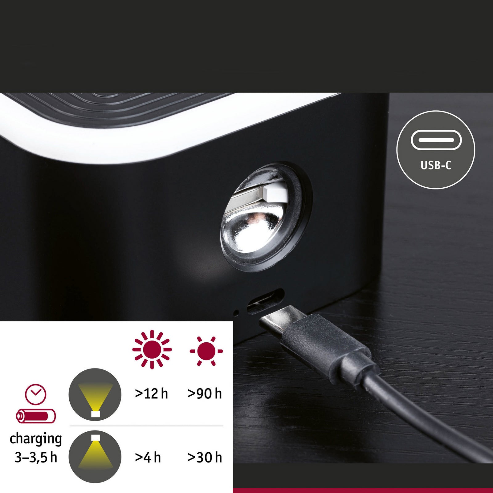 LED bordlampe Varia oppladbar dimbar CCT svart 37 cm med lysstyrke 300 lumen