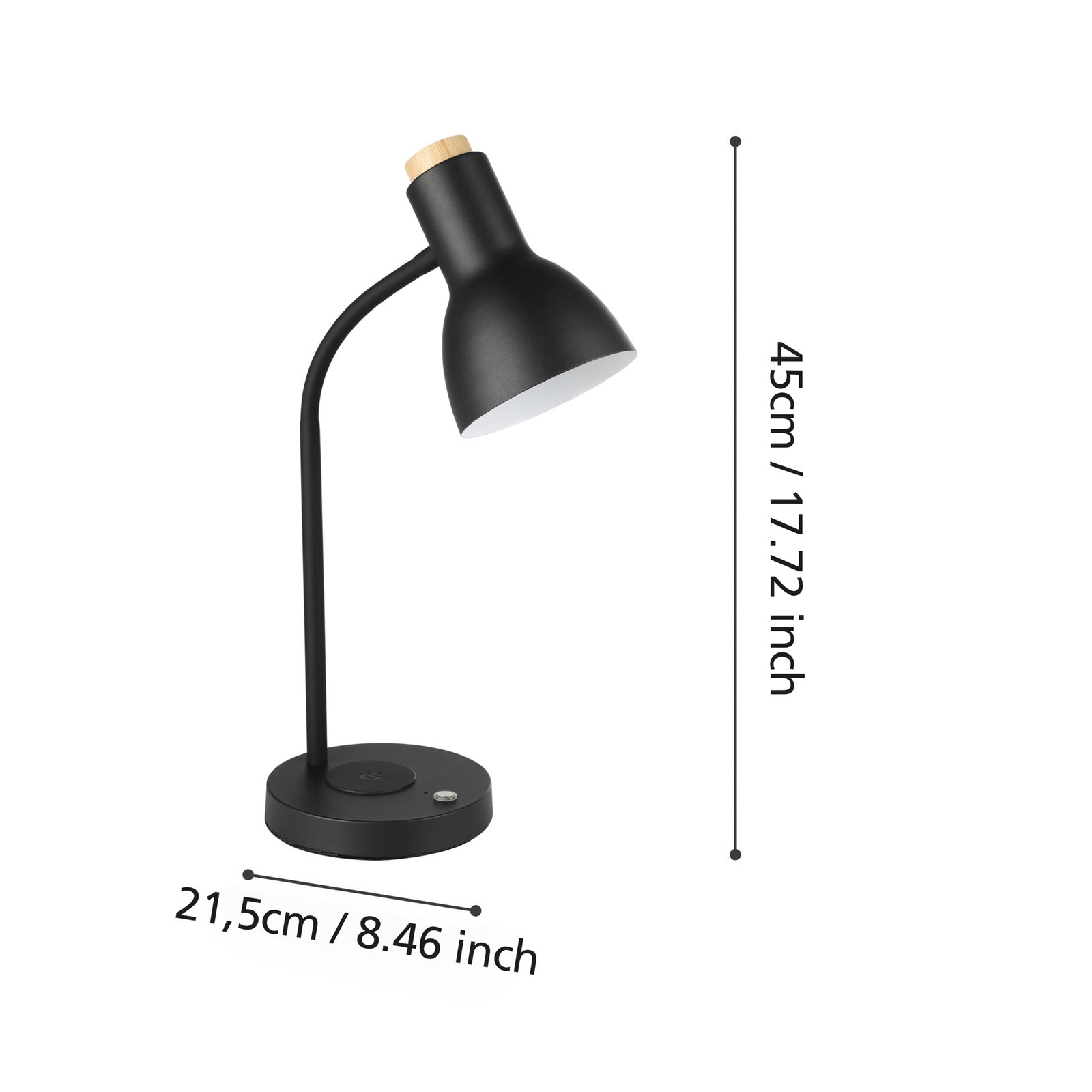 LED bordlampe Veradal-QI med berøringsdimmer svart/hvit detalj av lampe