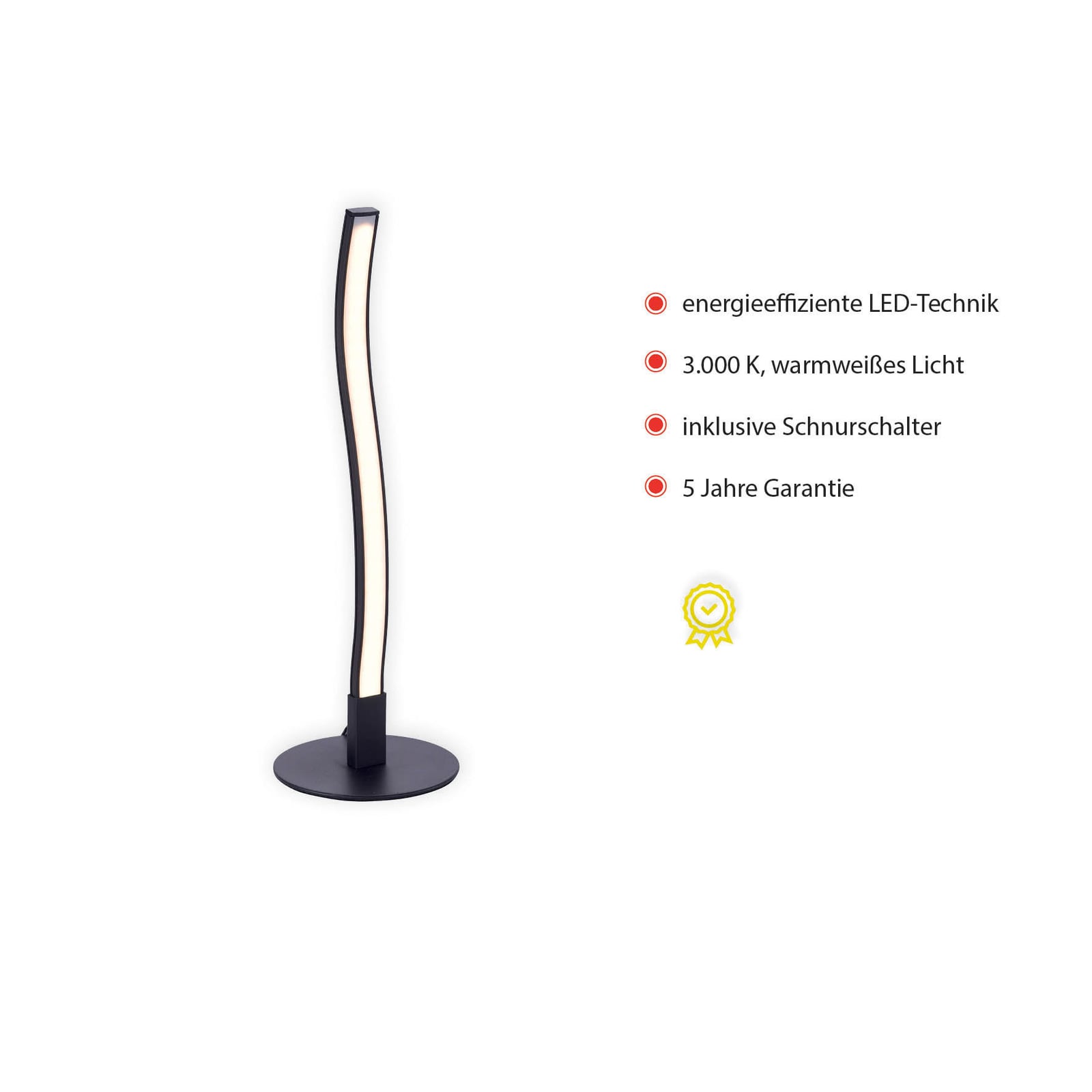LED bordlampe Wave bølgeformet svart detalj av bølgeform