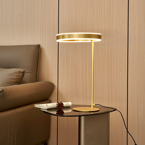 LED bordlampe Yekta dimbar messingfarget Ø30 cm forfra