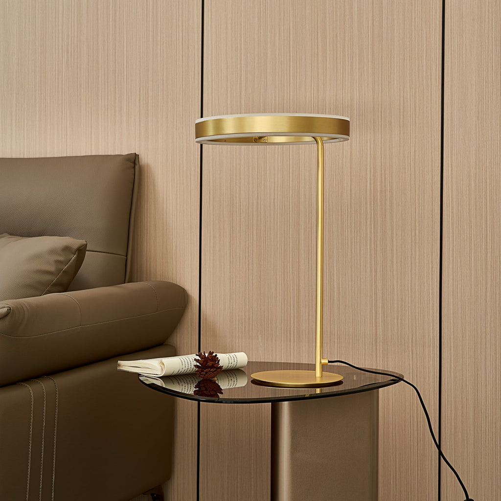 LED bordlampe Yekta dimbar messingfarget Ø30 cm bakside