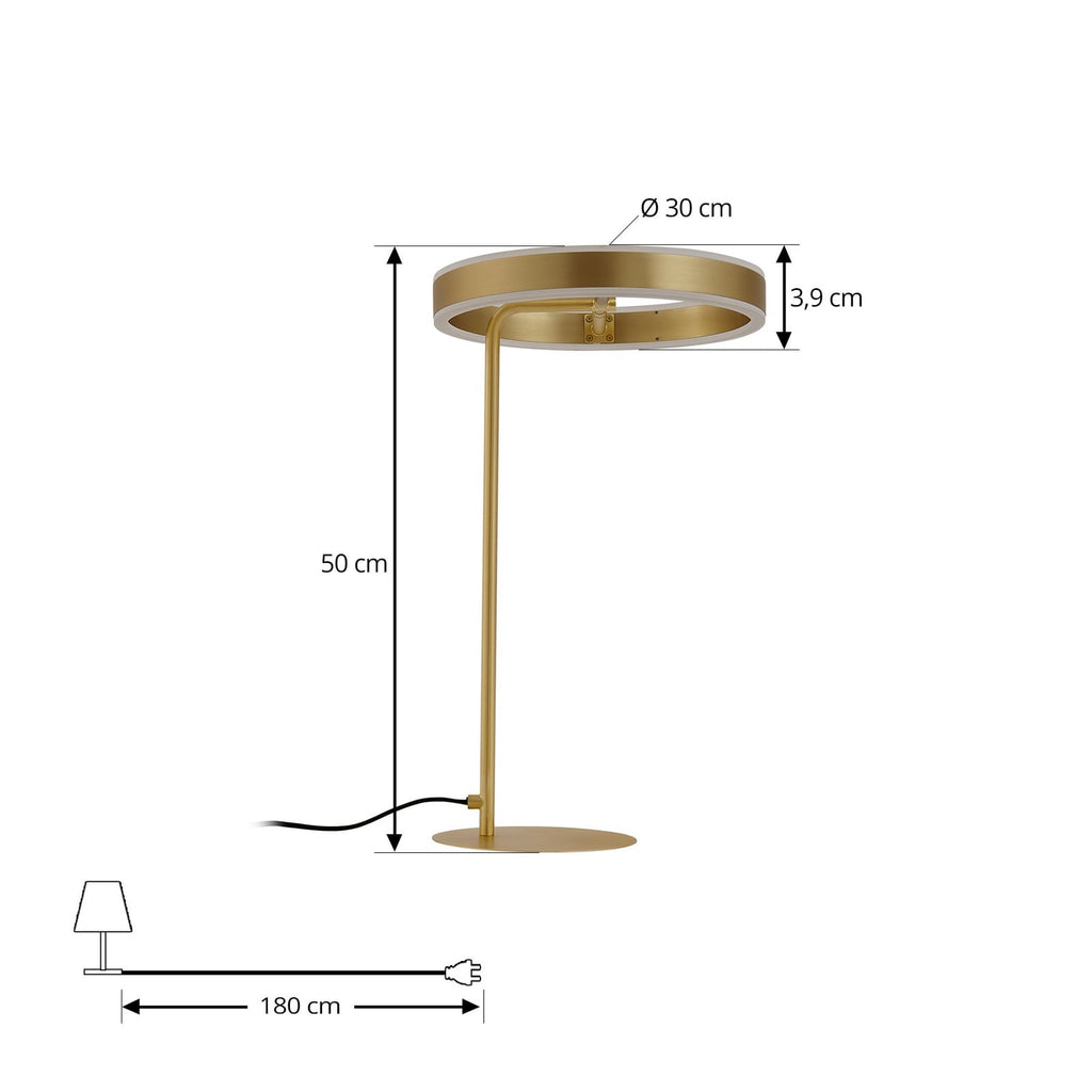 LED bordlampe Yekta dimbar messingfarget Ø30 cm detalj av skjerm