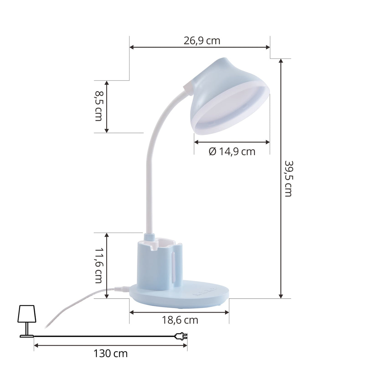 LED bordlampe Zephyra blå CCT dimbar med stiftholder