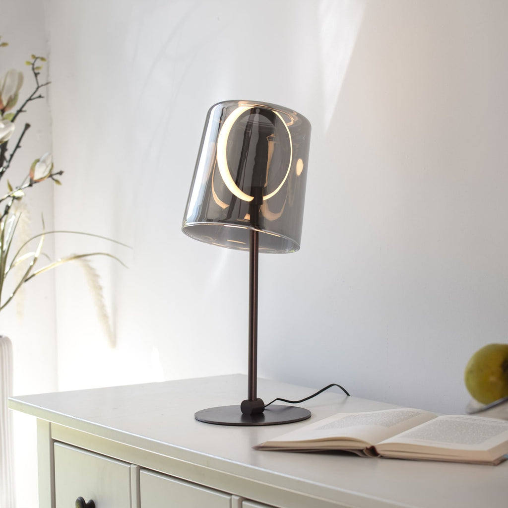 LED bordlampe Zula røykgrå glass dimbar 42 cm bakside