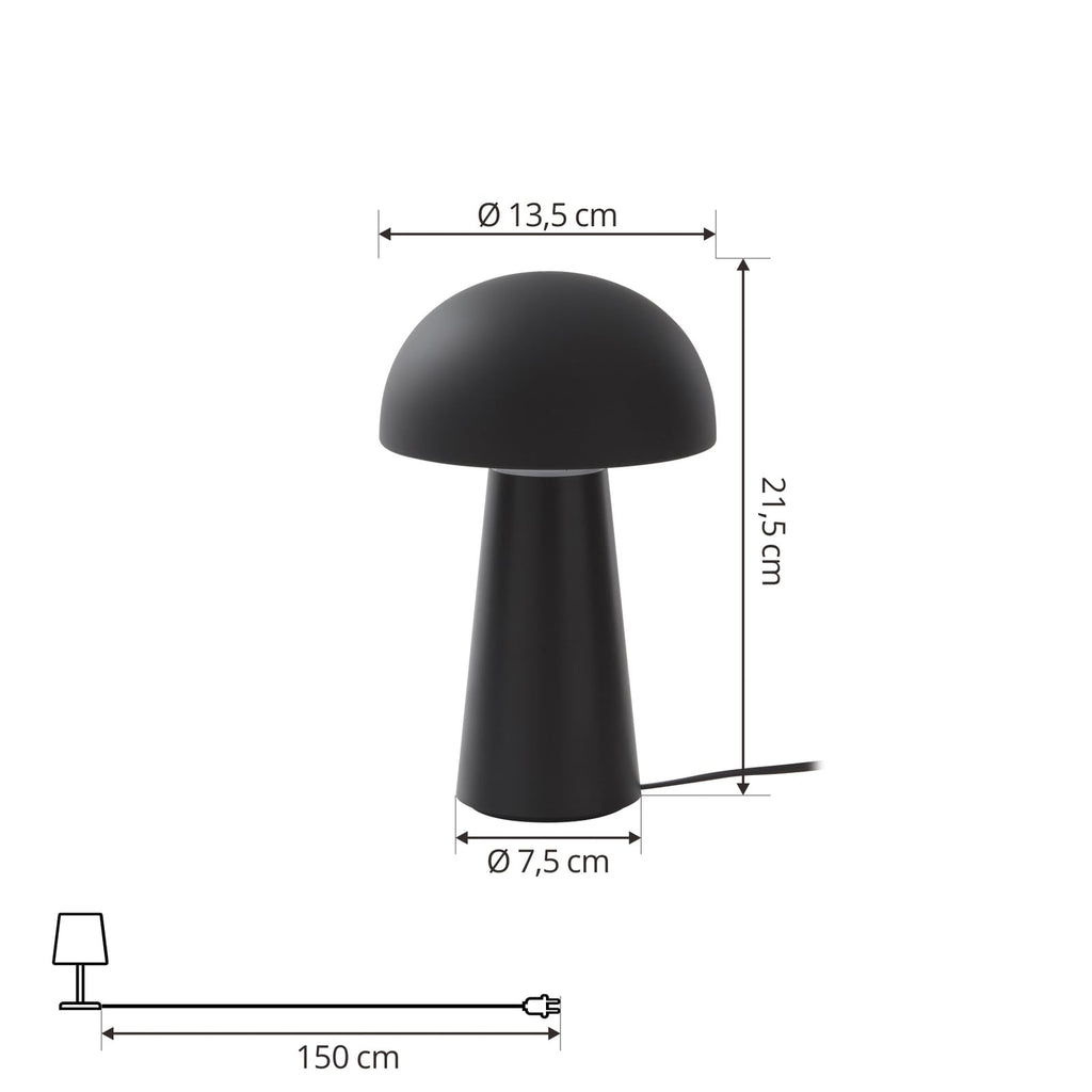 LED bordlampe Zyre dimbar svart IP44 med akku detalj av touch-dimmer