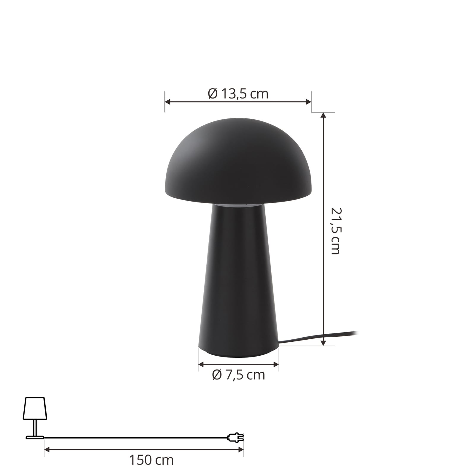 LED bordlampe Zyre dimbar svart IP44 med akku detalj av touch-dimmer