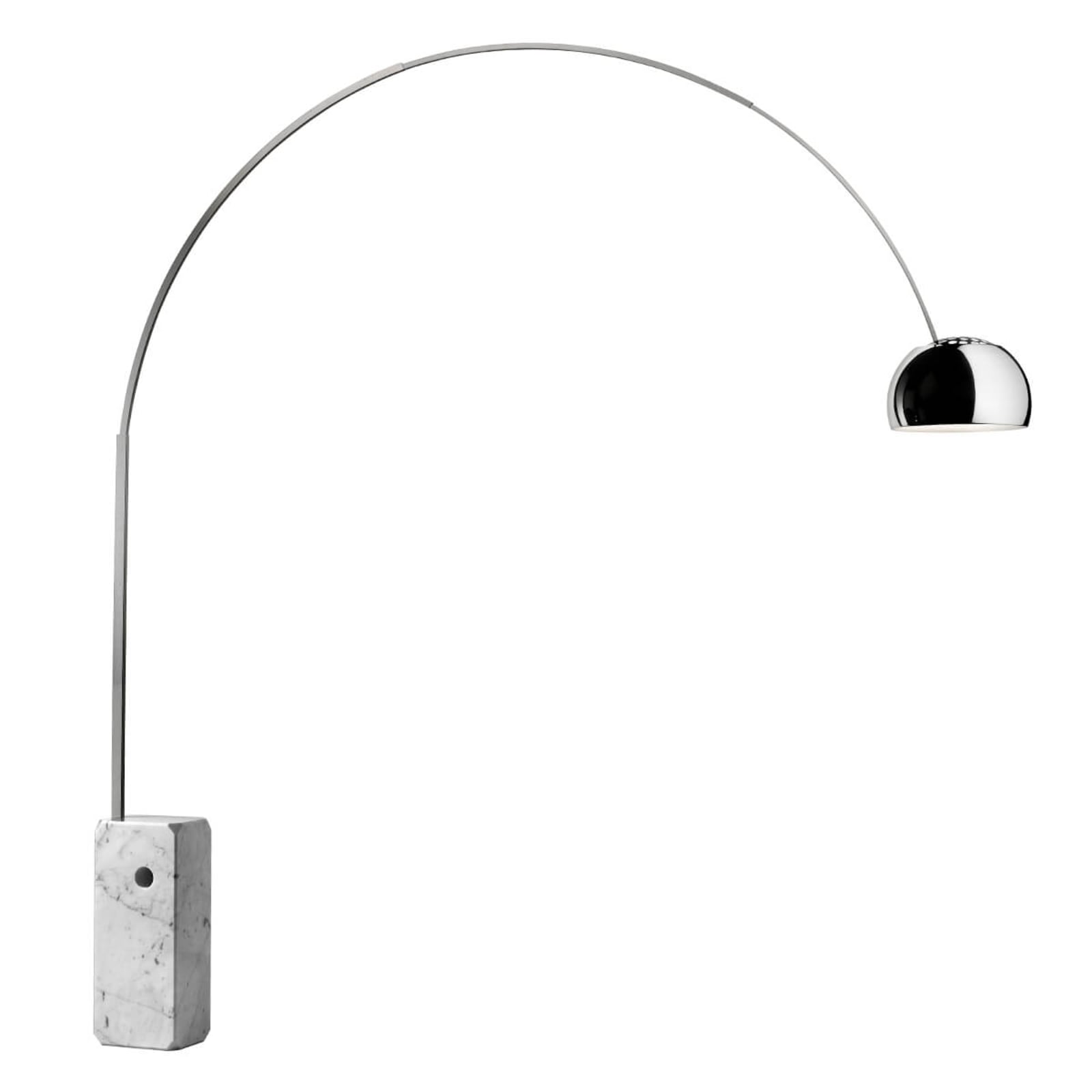LED buegulvlampe Arco krom marmor dimbar 240 cm bakside