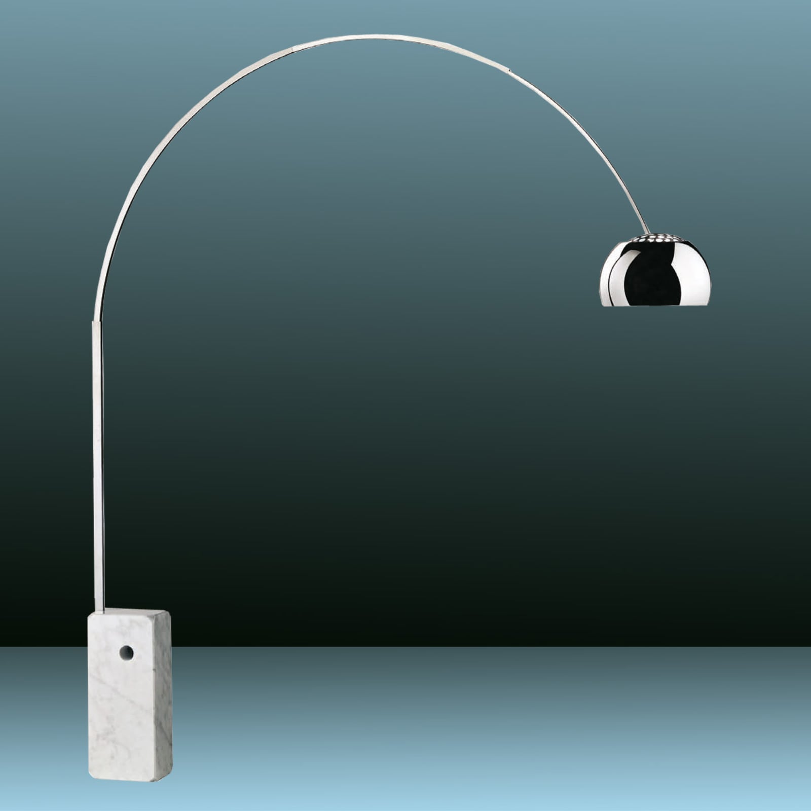 LED buegulvlampe Arco krom marmor dimbar 240 cm dimmer knapp