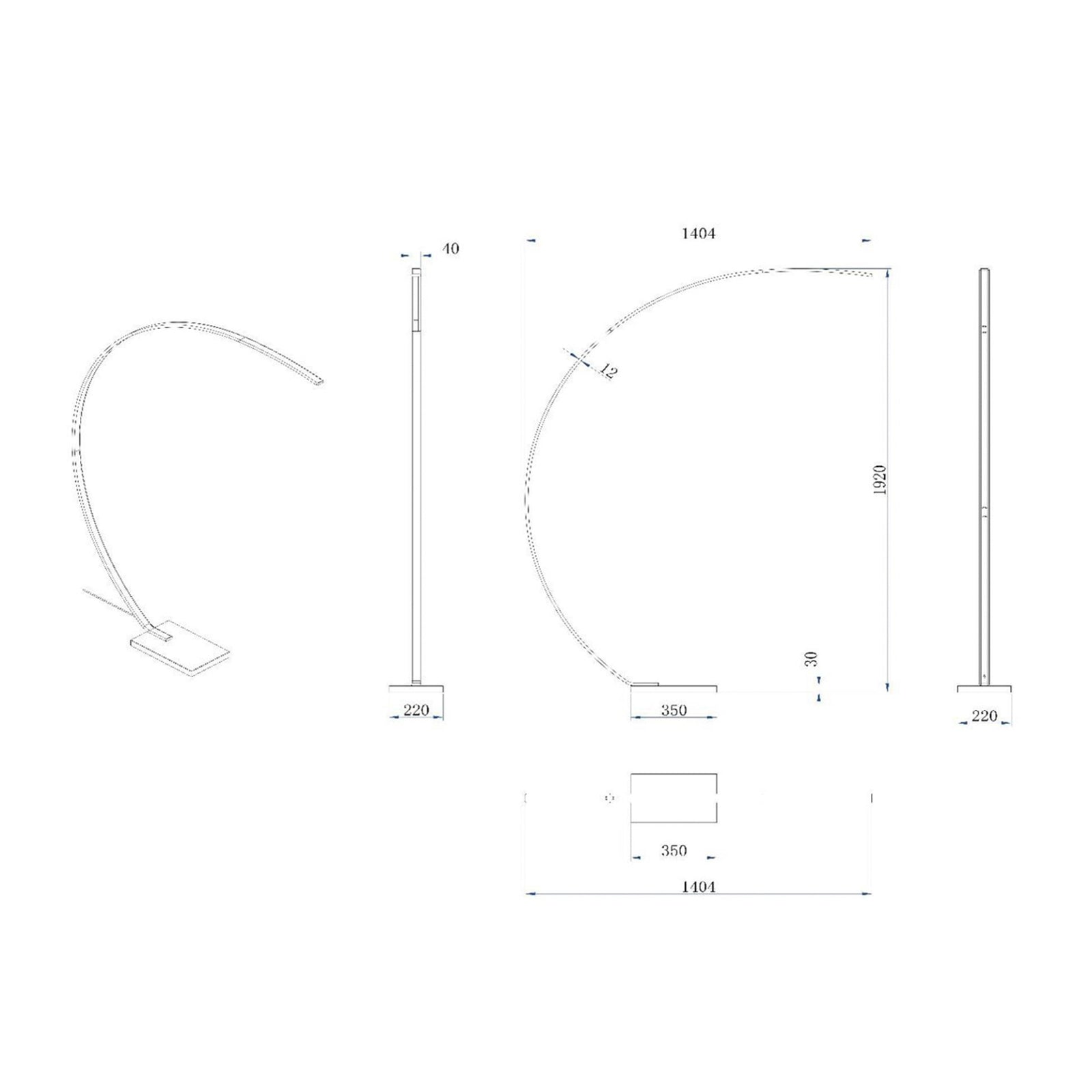 LED buegulvlampe Curve matt gull marmor bakside
