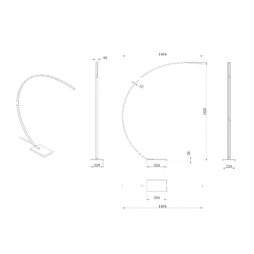 LED buegulvlampe Curve matt gull marmor bakside