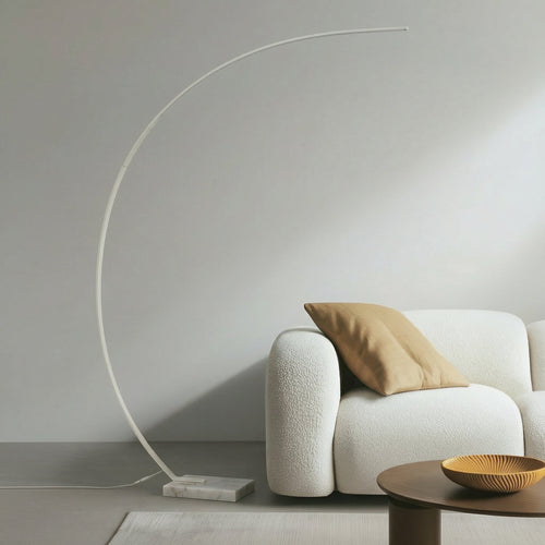 LED buegulvlampe Kendra hvit aluminium marmor bakside