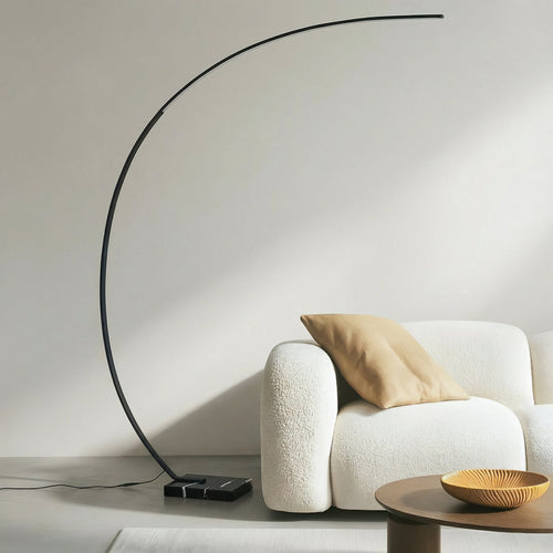 LED buegulvlampe Kendra svart aluminium marmor bakside