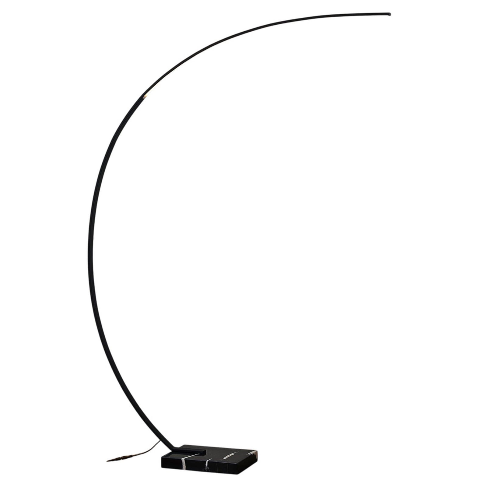LED buegulvlampe Kendra svart aluminium marmor montert ved sofa
