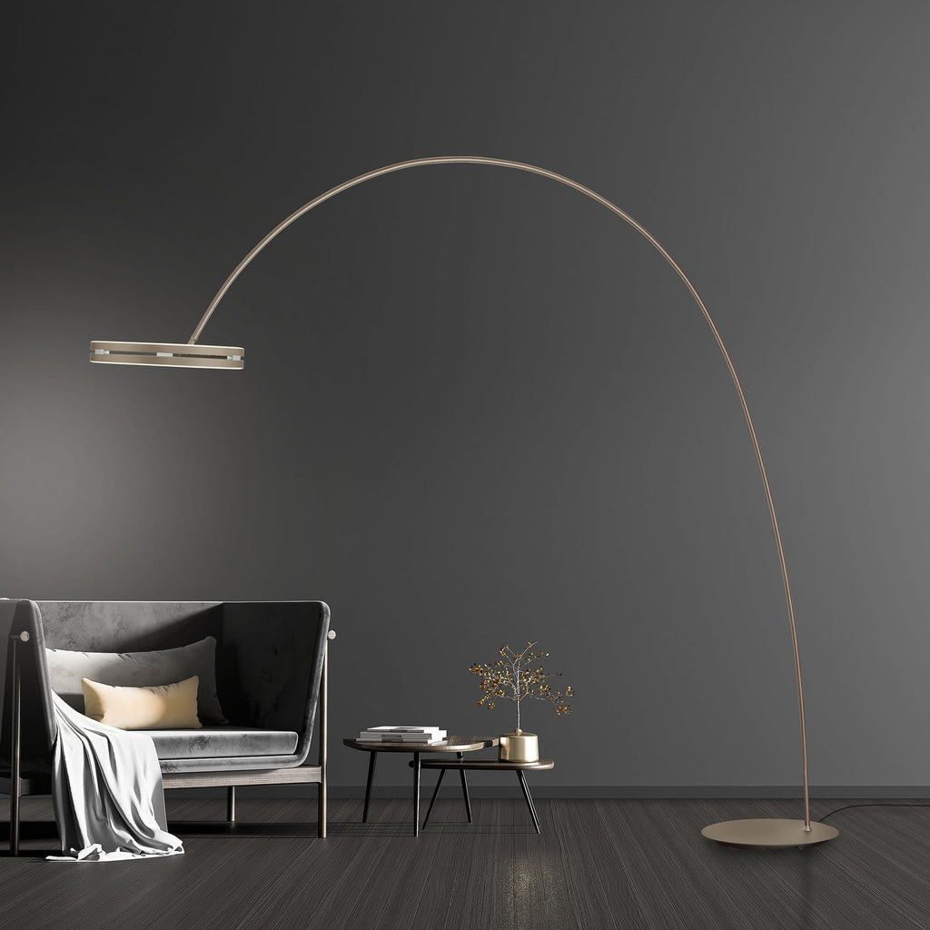 LED buegulvlampe Loop-Bow dimbar bronsefarget 290 cm forfra
