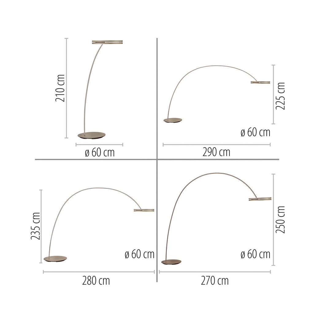 Detalj av LED buegulvlampe Loop-Bow dimbar bronsefarget 290 cm