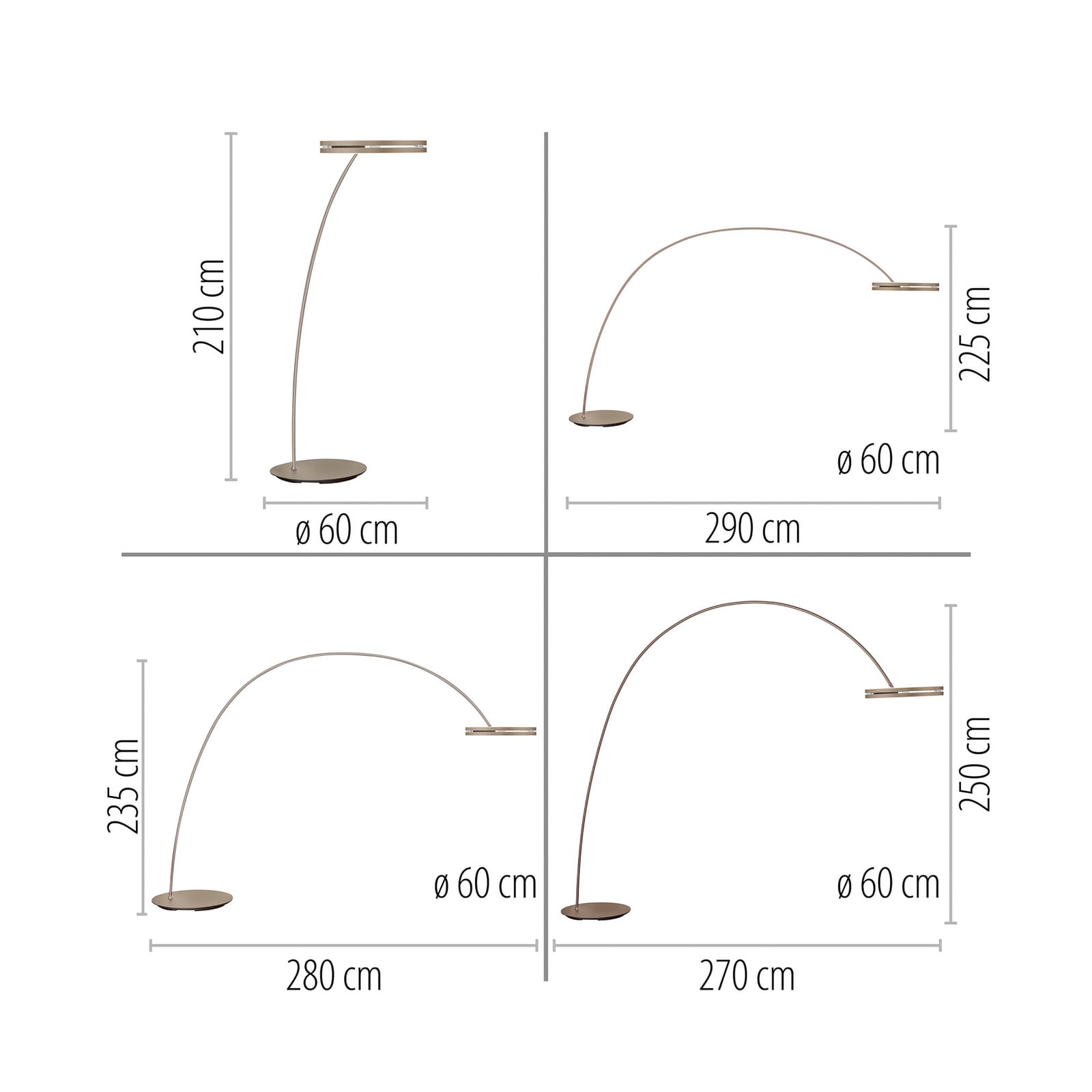 Detalj av LED buegulvlampe Loop-Bow dimbar bronsefarget 290 cm