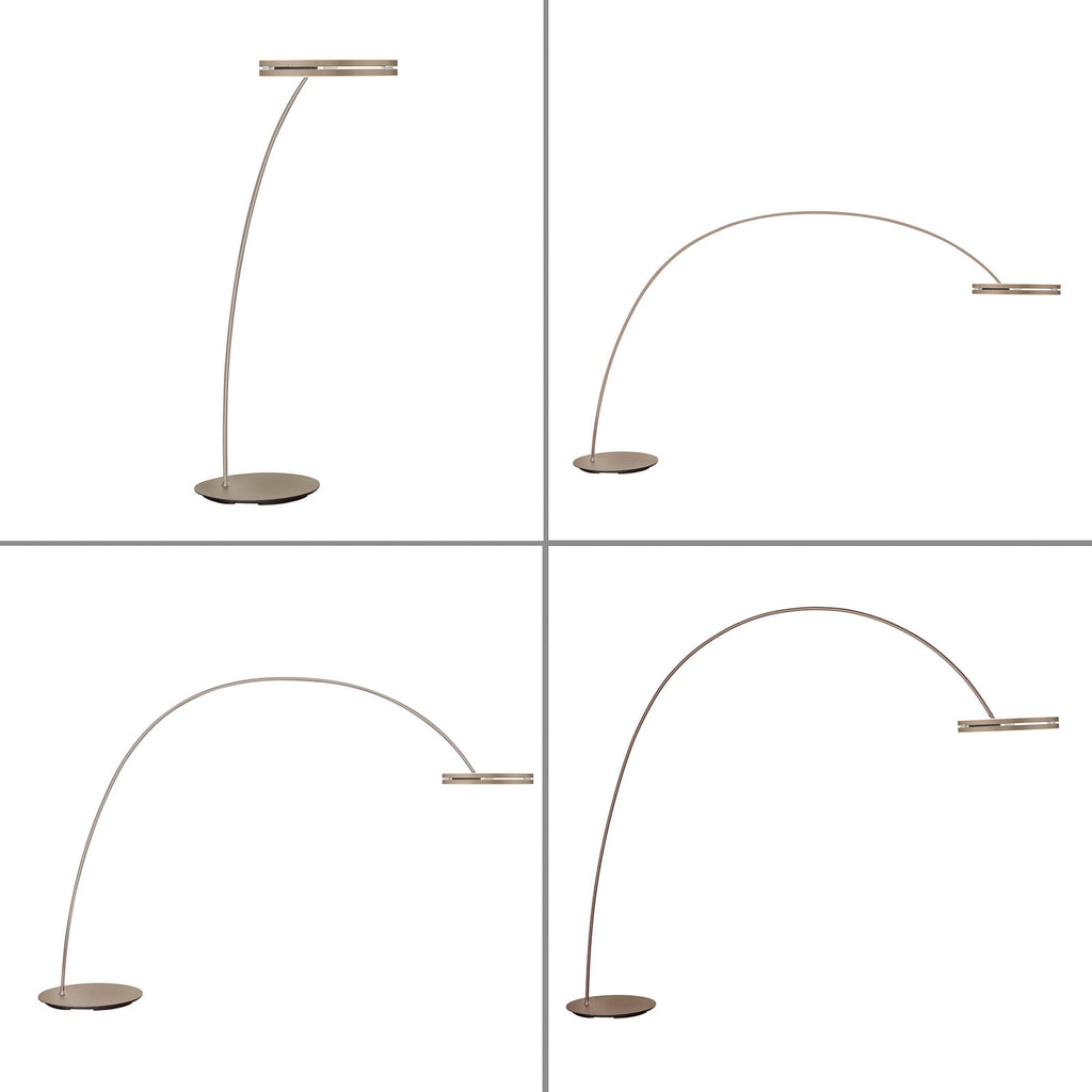LED buegulvlampe Loop-Bow dimbar bronsefarget 290 cm montert i stue