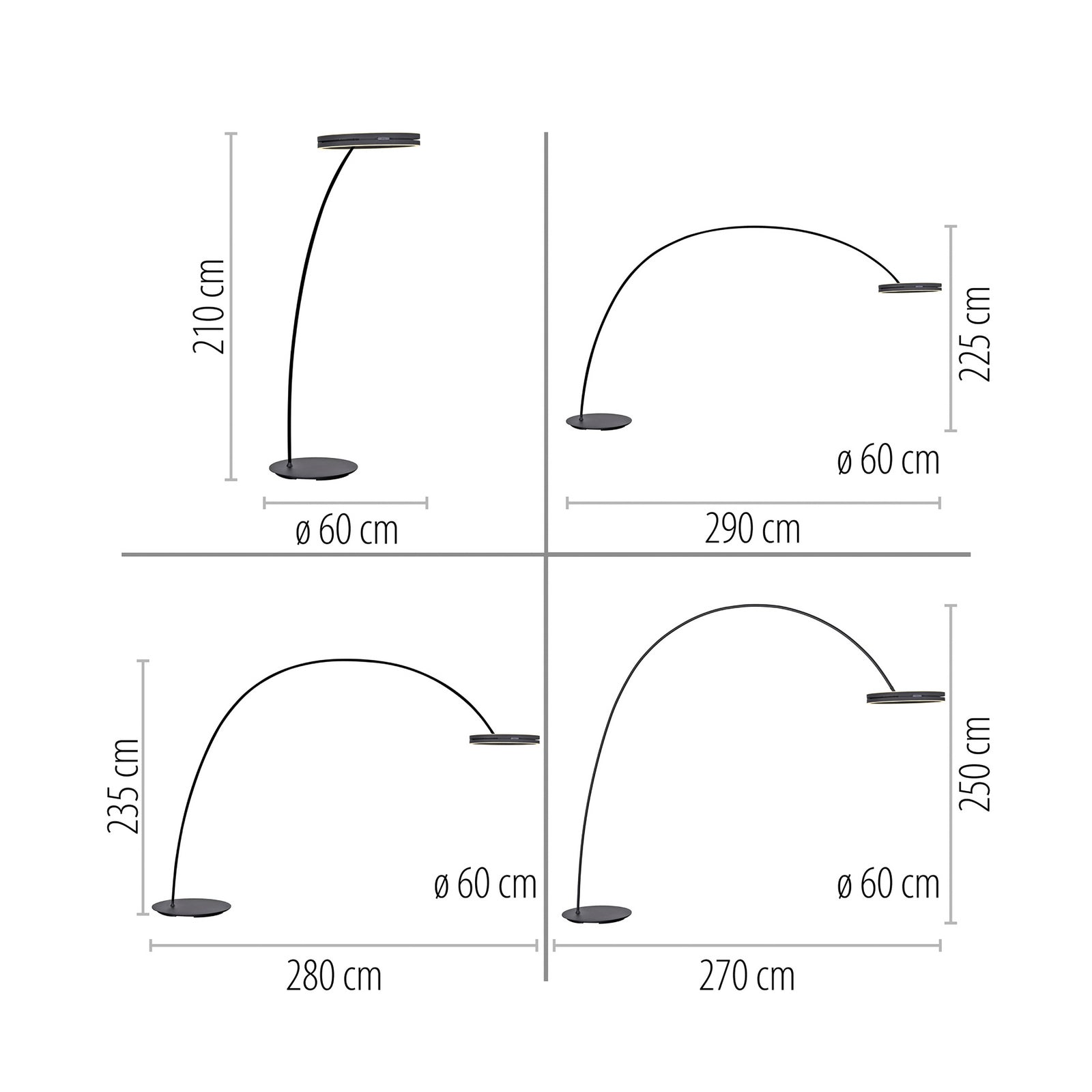 LED buegulvlampe Loop-Bow svart detalj av touchpanel