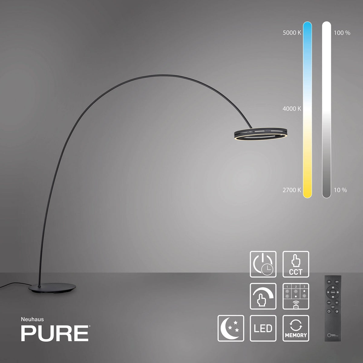 LED buegulvlampe Loop-Bow svart lysmodus eksempel