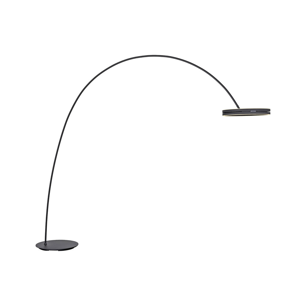 LED buegulvlampe Loop-Bow svart montert i stue
