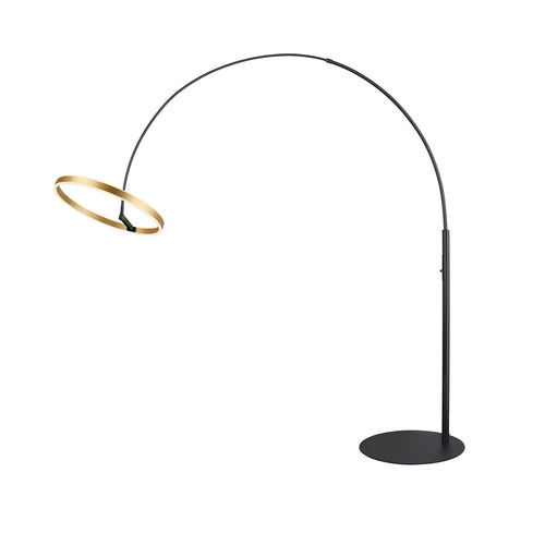 LED buegulvlampe One Bow FL svart/messing forfra