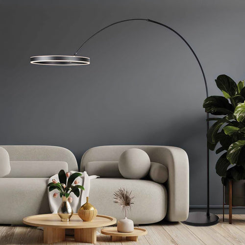 LED buegulvlampe Ringlux svart metall forfra