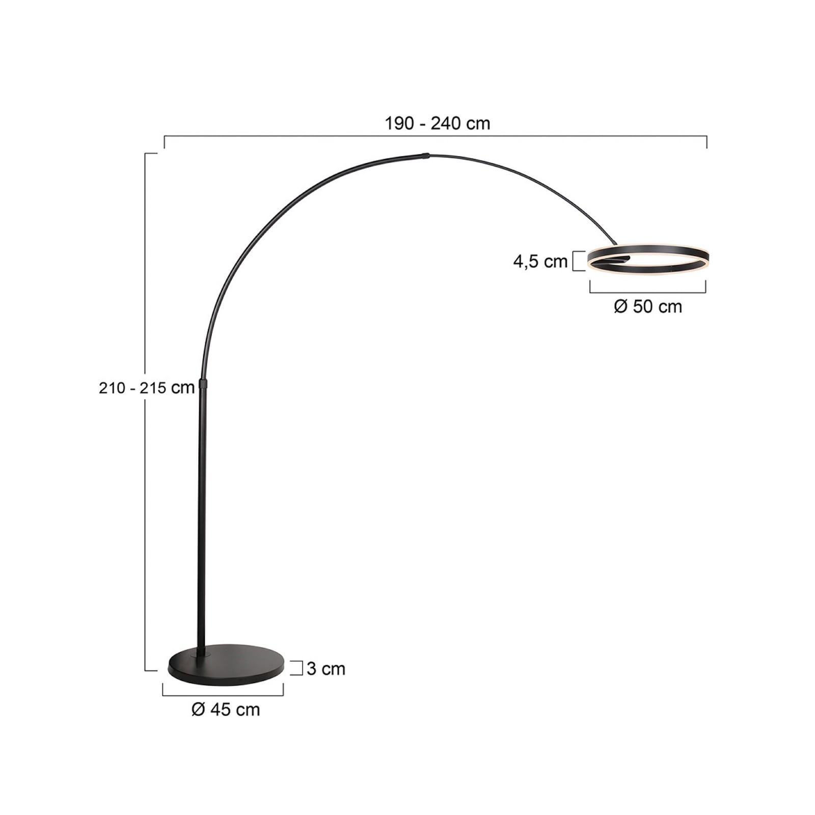 LED buegulvlampe Ringlux svart metall detalj av skjerm
