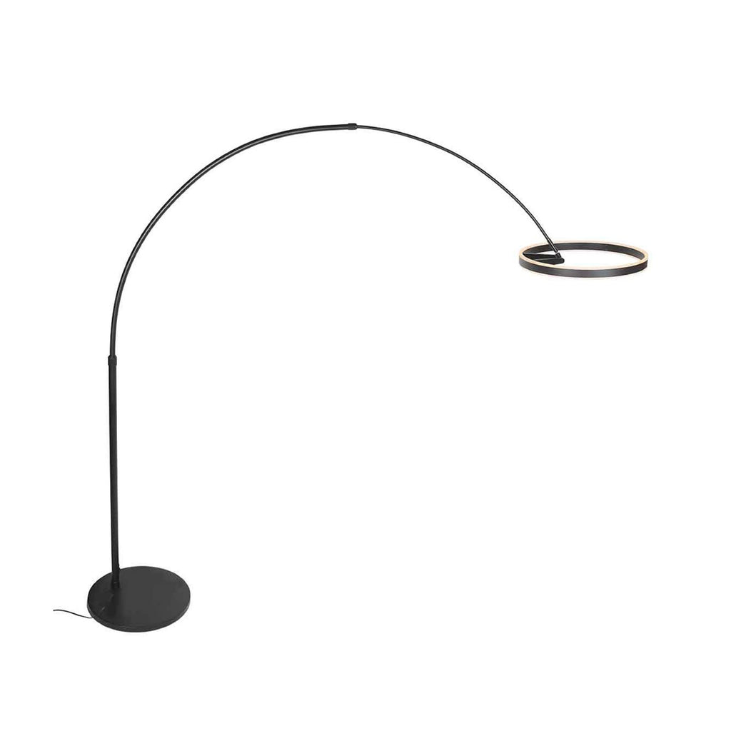 LED buegulvlampe Ringlux svart metall nærbilde av fotdimmer