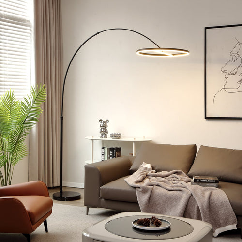 LED buegulvlampe Virvera rund svart aluminium Ø60 cm forfra