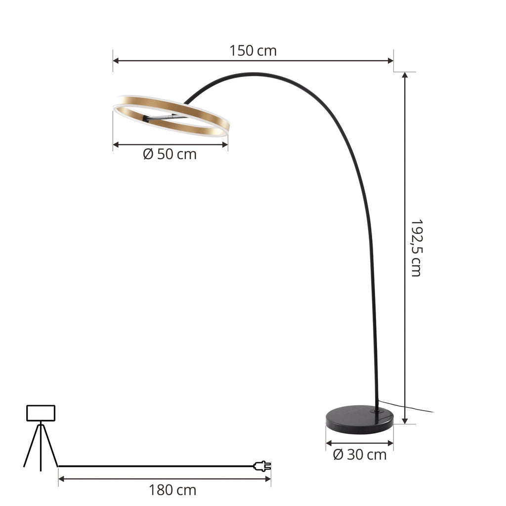 LED buegulvlampe Yekta messingfarget detalj av lampehode