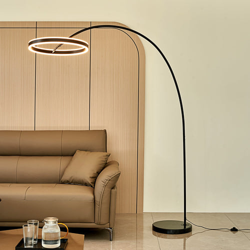 LED buegulvlampe Yekta svart Ø50 cm forfra